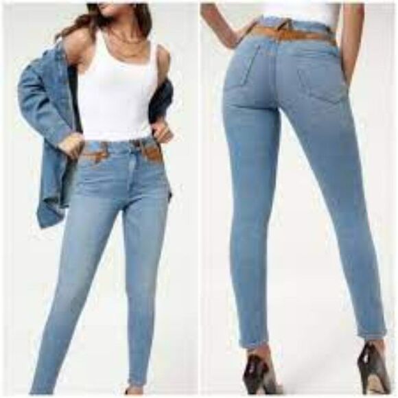 Good American Good Legs Suede Mixing Skinny Jeans Size 6/28 NWT - Picture 1 of 8